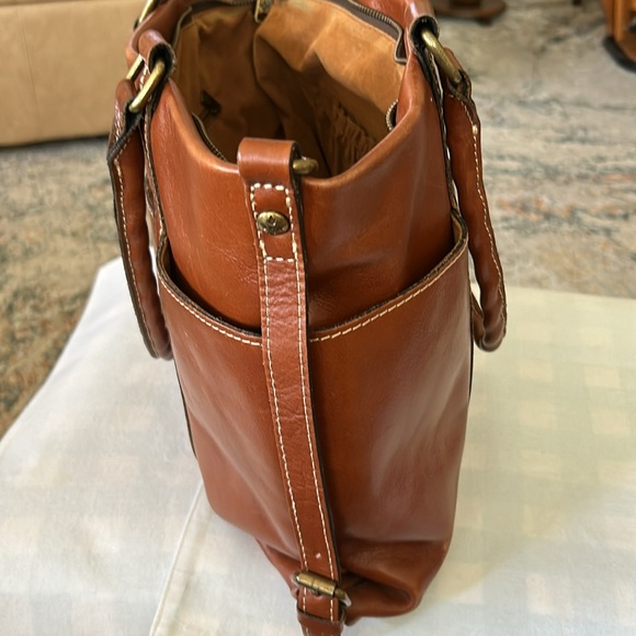 Patricia Nash all leather lined in suede bag 11 x 13 brown unique handle - Picture 3 of 9